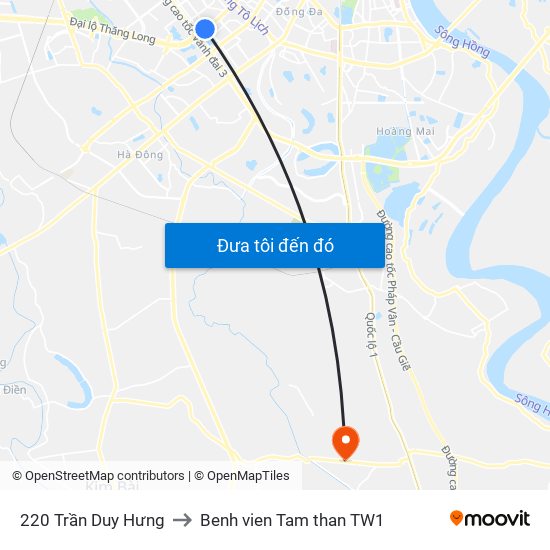 220 Trần Duy Hưng to Benh vien Tam than TW1 map
