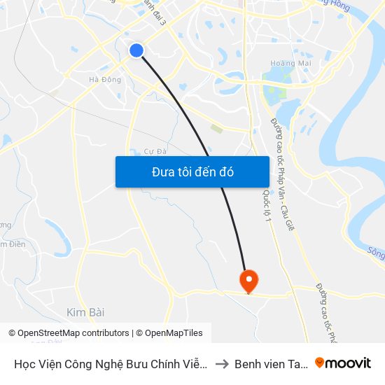 Học Viện Công Nghệ Bưu Chính Viễn Thông - Trần Phú (Hà Đông) to Benh vien Tam than TW1 map