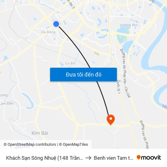 Khách Sạn Sông Nhuệ (148 Trần Phú- Hà Đông) to Benh vien Tam than TW1 map