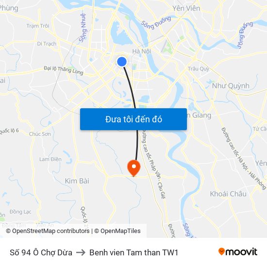 Số 94 Ô Chợ Dừa to Benh vien Tam than TW1 map