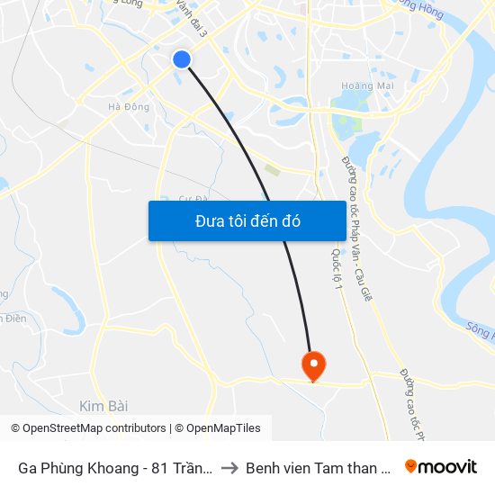 Ga Phùng Khoang - 81 Trần Phú to Benh vien Tam than TW1 map