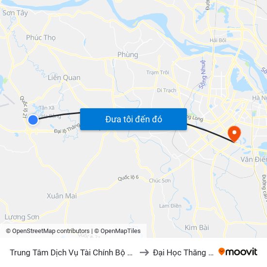 Trung Tâm Dịch Vụ Tài Chính Bộ Tài Chính to Đại Học Thăng Long map