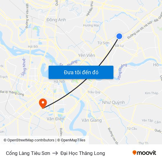 Cổng Làng Tiêu Sơn to Đại Học Thăng Long map