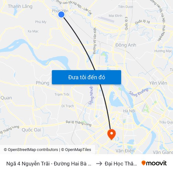 Ngã 4 Nguyễn Trãi - Đường Hai Bà Trưng - Phúc Yên to Đại Học Thăng Long map