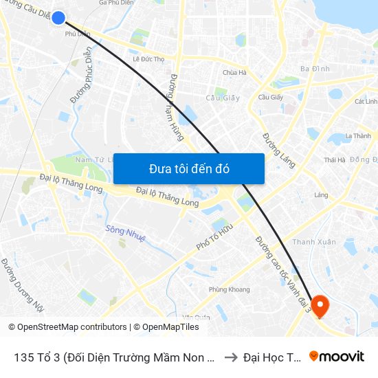 135 Tổ 3 (Đối Diện Trường Mầm Non Sao Mai - Kiều Mai) - Đường 32 to Đại Học Thăng Long map