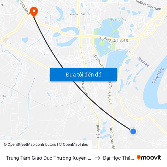 Trung Tâm Giáo Dục Thường Xuyên Đông Mỹ - Ngũ Hiệp to Đại Học Thăng Long map