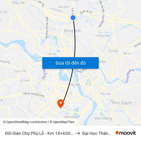 Đối Diện Chợ Phủ Lỗ - Km 18+650 Quốc Lộ 3 to Đại Học Thăng Long map