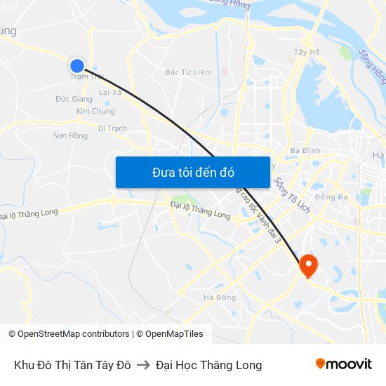 Khu Đô Thị Tân Tây Đô to Đại Học Thăng Long map