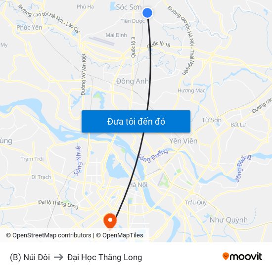 (B) Núi Đôi to Đại Học Thăng Long map