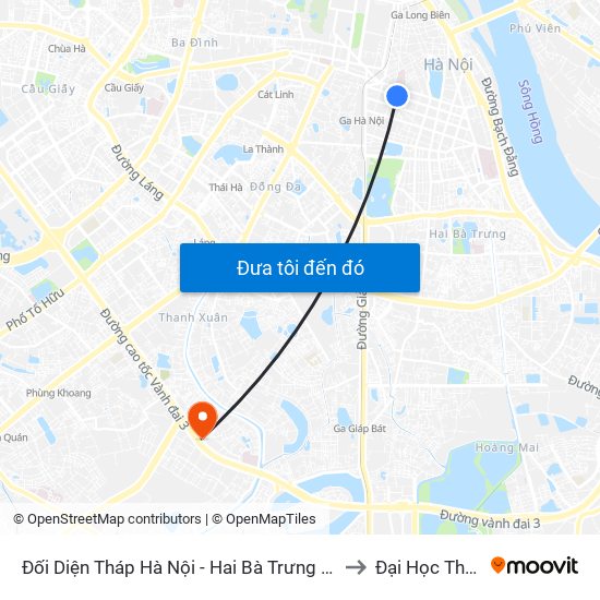 Đối Diện Tháp Hà Nội - Hai Bà Trưng (Cạnh 56 Hai Bà Trưng) to Đại Học Thăng Long map