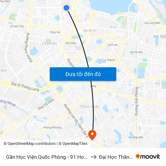 Gần Học Viện Quốc Phòng - 91 Hoàng Quốc Việt to Đại Học Thăng Long map