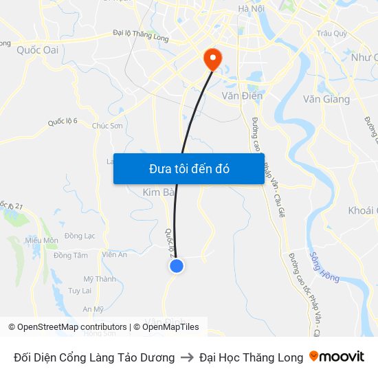 Đối Diện Cổng Làng Tảo Dương to Đại Học Thăng Long map