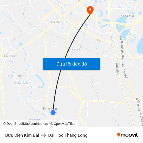 Bưu Điện Kim Bài to Đại Học Thăng Long map