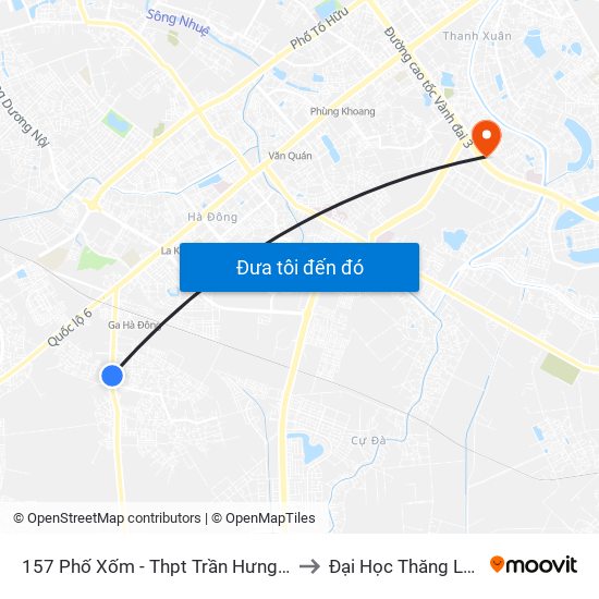 157 Phố Xốm - Thpt Trần Hưng Đạo to Đại Học Thăng Long map