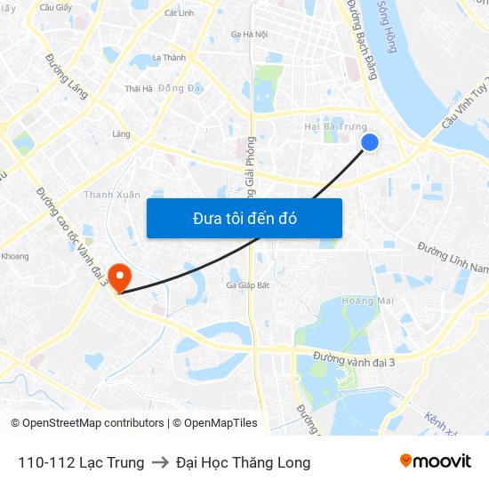 110-112 Lạc Trung to Đại Học Thăng Long map
