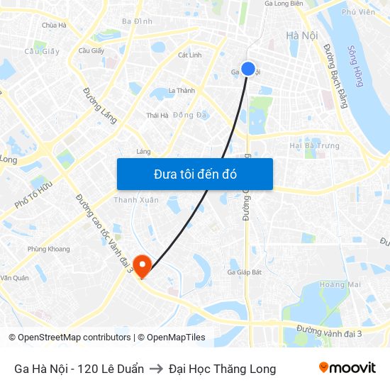 Ga Hà Nội - 120 Lê Duẩn to Đại Học Thăng Long map