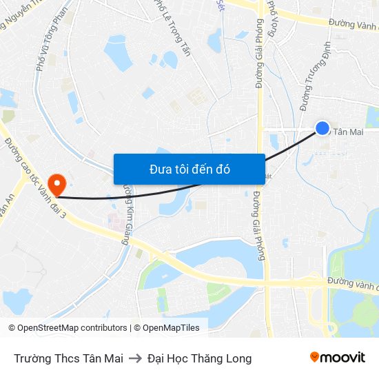 Trường Thcs Tân Mai to Đại Học Thăng Long map