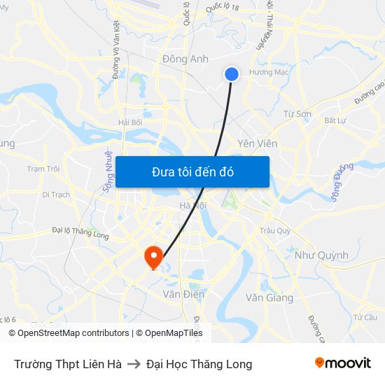 Trường Thpt Liên Hà to Đại Học Thăng Long map