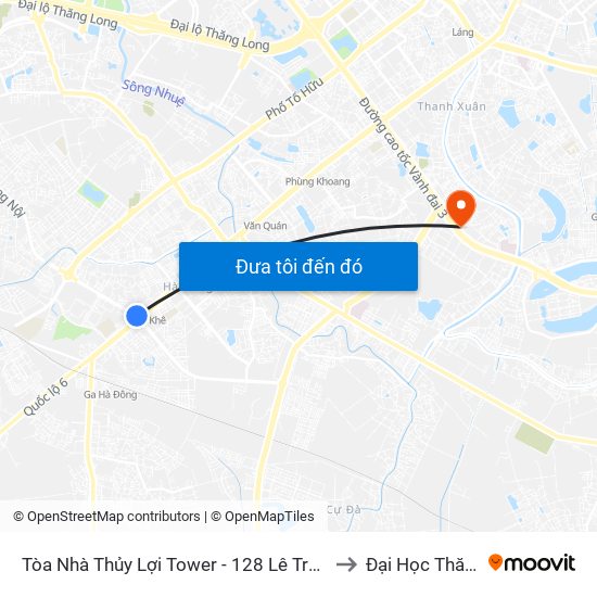 Tòa Nhà Thủy Lợi Tower - 128 Lê Trọng Tấn (Hà Đông) to Đại Học Thăng Long map