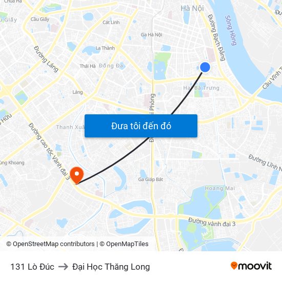 131 Lò Đúc to Đại Học Thăng Long map