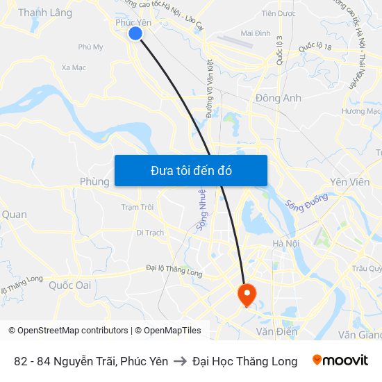 82 - 84 Nguyễn Trãi, Phúc Yên to Đại Học Thăng Long map