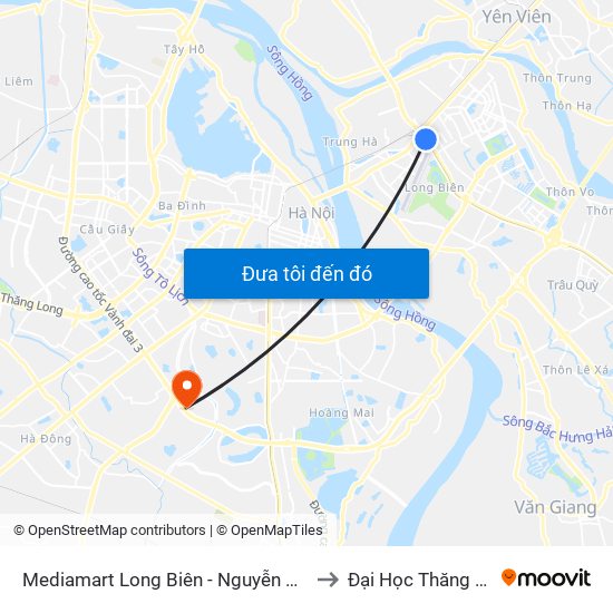 Mediamart Long Biên - Nguyễn Văn Linh to Đại Học Thăng Long map