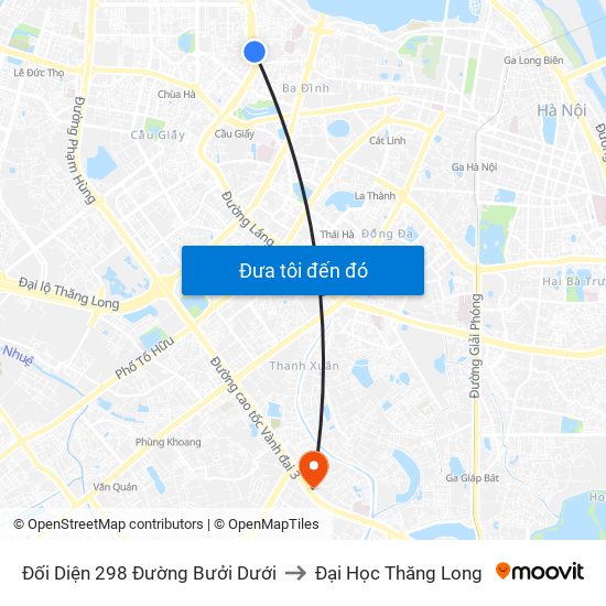 Đối Diện 298 Đường Bưởi Dưới to Đại Học Thăng Long map