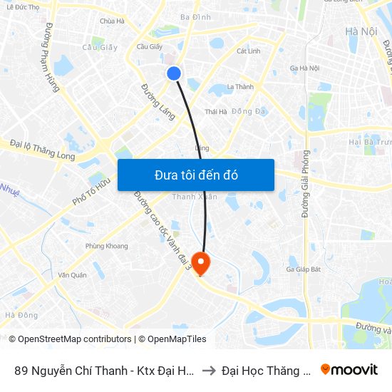 89 Nguyễn Chí Thanh - Ktx Đại Học Luật to Đại Học Thăng Long map