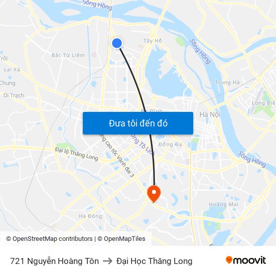 721 Nguyễn Hoàng Tôn to Đại Học Thăng Long map