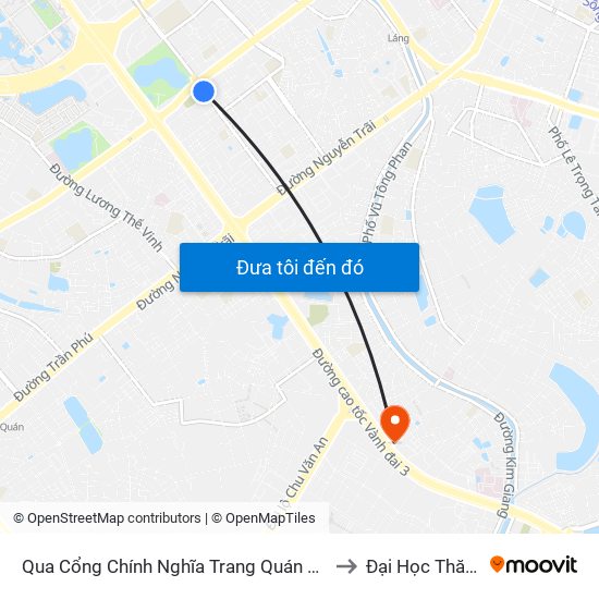 Qua Cổng Chính Nghĩa Trang Quán Dền - Nguyễn Tuân to Đại Học Thăng Long map