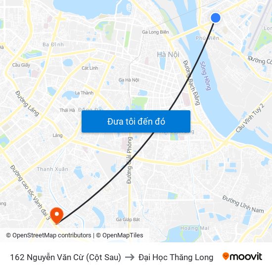 162 Nguyễn Văn Cừ (Cột Sau) to Đại Học Thăng Long map