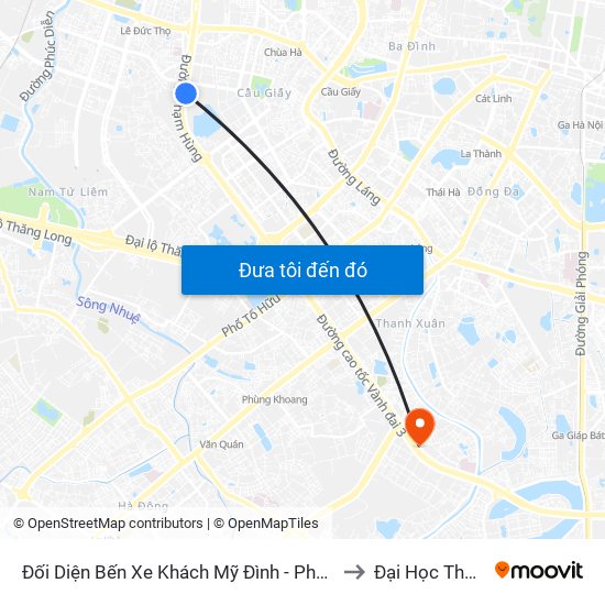 Đối Diện Bến Xe Khách Mỹ Đình - Phạm Hùng (Cột Trước) to Đại Học Thăng Long map