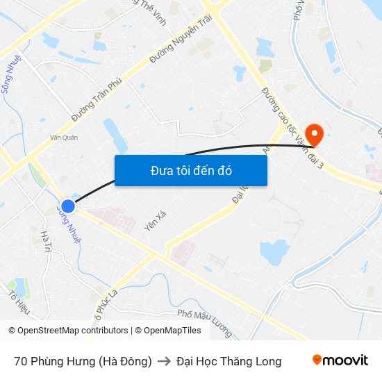 70 Phùng Hưng (Hà Đông) to Đại Học Thăng Long map