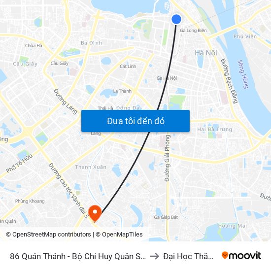 86 Quán Thánh - Bộ Chỉ Huy Quân Sự Quận Ba Đình to Đại Học Thăng Long map