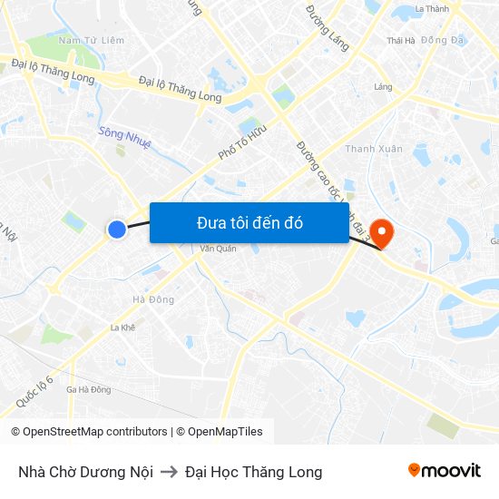 Nhà Chờ Dương Nội to Đại Học Thăng Long map