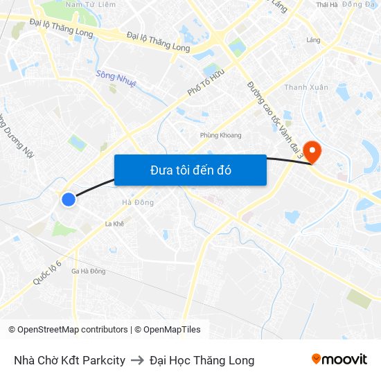 Nhà Chờ Kđt Parkcity to Đại Học Thăng Long map