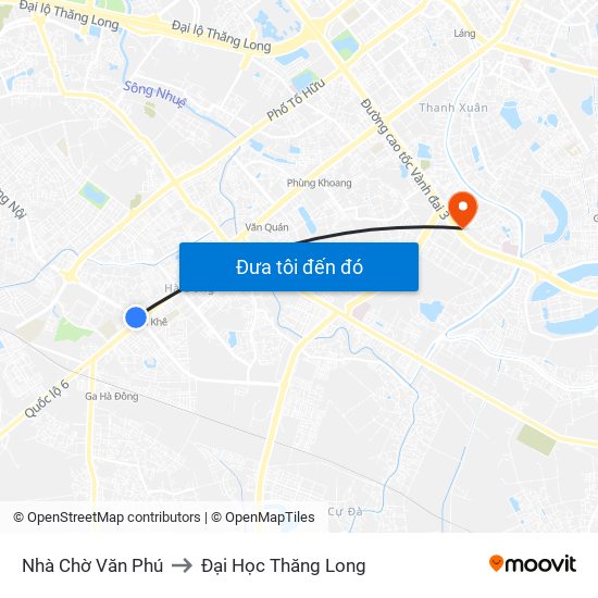Nhà Chờ Văn Phú to Đại Học Thăng Long map