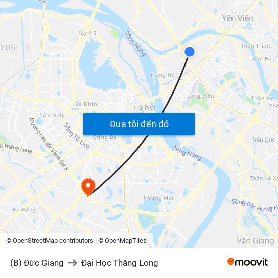 (B) Đức Giang to Đại Học Thăng Long map