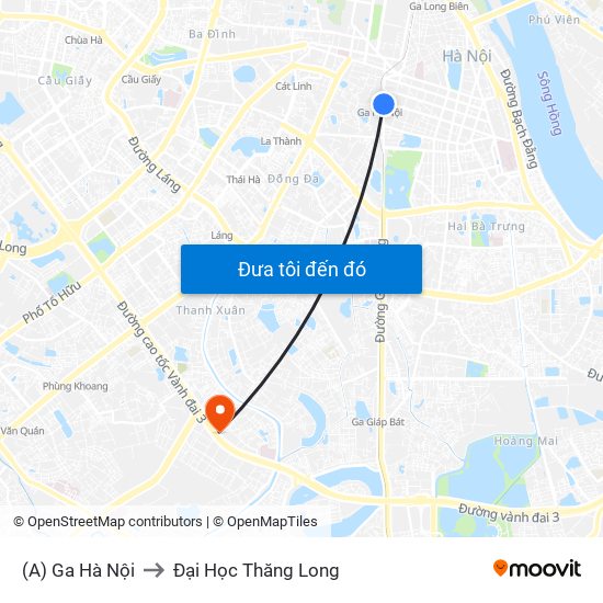 (A) Ga Hà Nội to Đại Học Thăng Long map