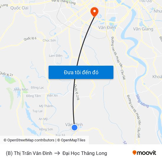 (B) Thị Trấn Vân Đình to Đại Học Thăng Long map