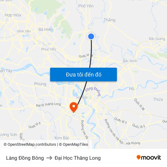 Làng Đồng Bông to Đại Học Thăng Long map