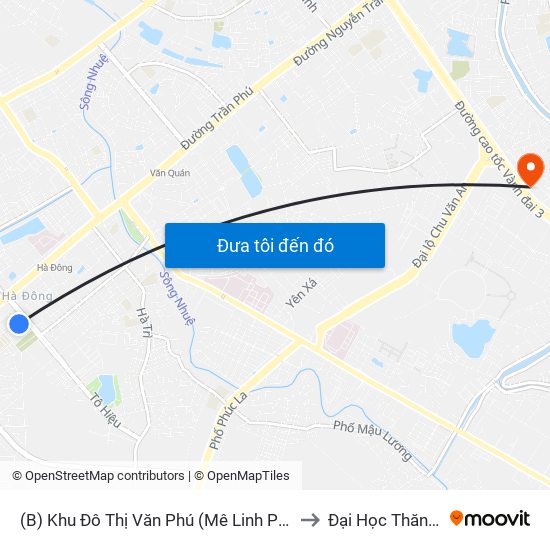 (B) Khu Đô Thị Văn Phú (Mê Linh Plaza Hà Đông) to Đại Học Thăng Long map