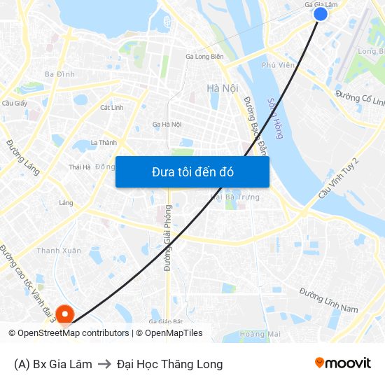 (A) Bx Gia Lâm to Đại Học Thăng Long map