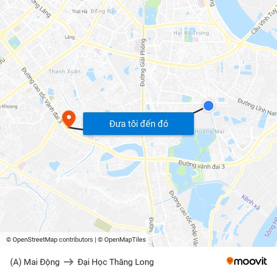 (A) Mai Động to Đại Học Thăng Long map