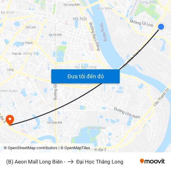 (B) Aeon Mall Long Biên - to Đại Học Thăng Long map
