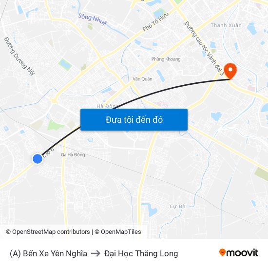 (A) Bến Xe Yên Nghĩa to Đại Học Thăng Long map