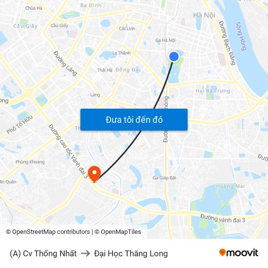 (A) Cv Thống Nhất to Đại Học Thăng Long map