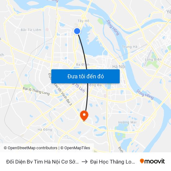 Đối Diện Bv Tim Hà Nội Cơ Sở 2 to Đại Học Thăng Long map