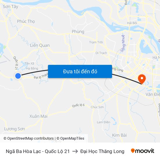 Ngã Ba Hòa Lạc - Quốc Lộ 21 to Đại Học Thăng Long map