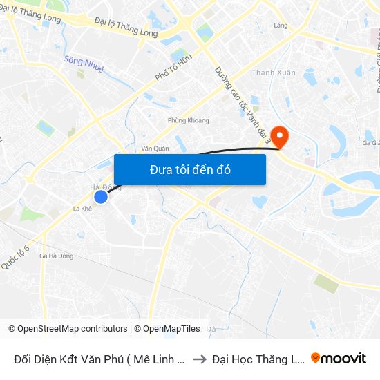 Đối Diện Kđt Văn Phú ( Mê Linh Plaza) to Đại Học Thăng Long map